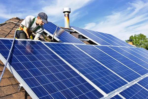 Rooftop solar panels installed on a residential home